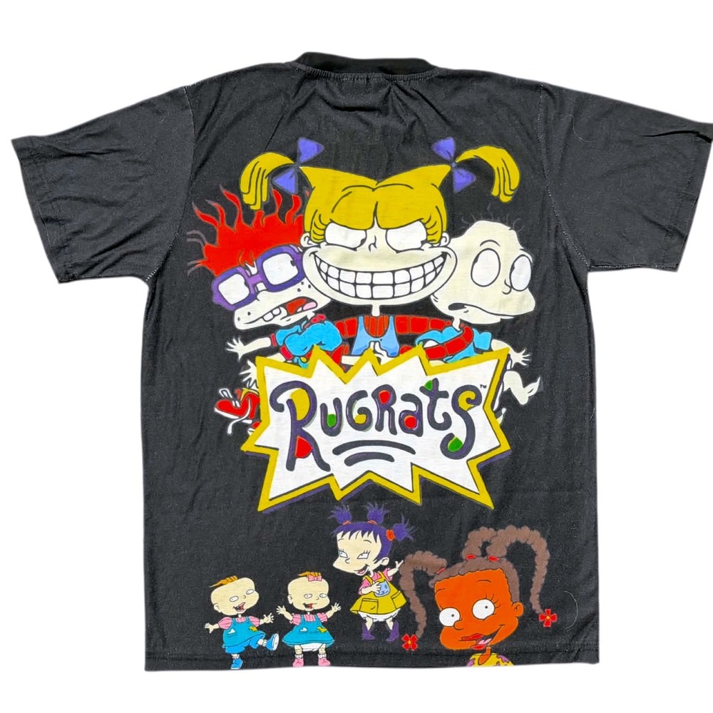 Retro Label Rugrats Graphic Tee Mens Large Black 90s Nickelodeon Cartoon Shirt